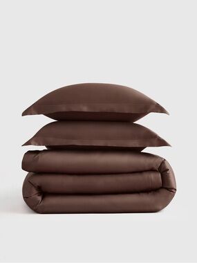 QUINCE Signature Giza Cotton Sateen Duvet Cover Set King/Cal King Espresso 0567
